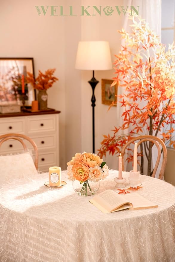 Artificial Flowers in Vase, Silk Peonies Flower Bouquet with Faux Water, Apricot & Champagne Fake Flower Arrangement for Spring Home Decor Wedding Party Dining Table Centerpiece & Mom's Birthday Gift
