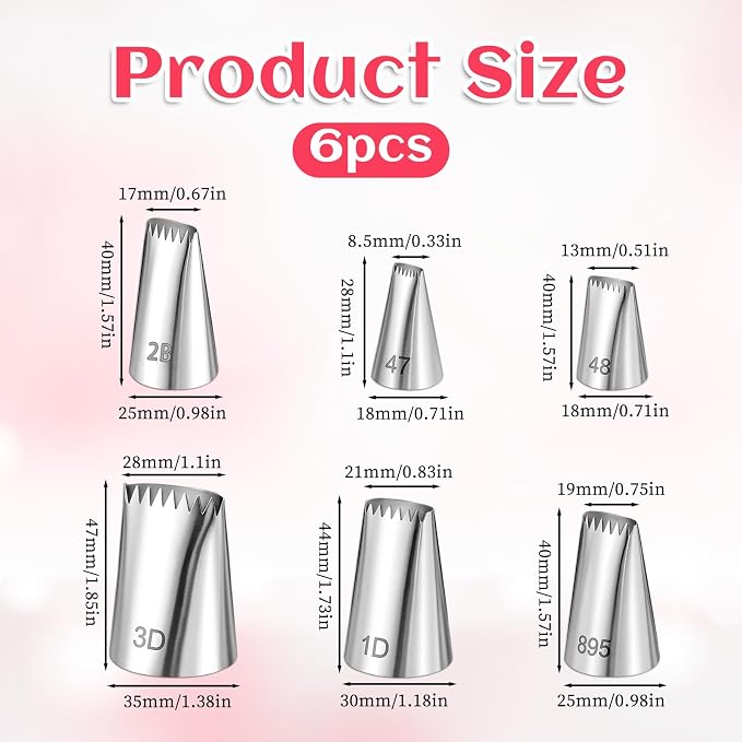6Pcs Basketweave Piping Tip Set Braided Decorating Tube Set Stainless Steel Half Row Braided Flower Mouth Nozzles for Pastry Cupcakes Cakes Cookies Decorating Pastry Fondant Tools