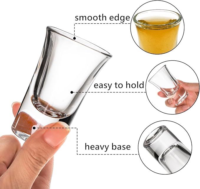 Tebery 30 Pack Shot Glass Bulk Heavy Base, 1.2 Oz Tequila Glass Set with 2 Bottle Pourer, Clear Small Whiskey Shot Glass Cups for Vodka, Liquors, Cocktail, Espressos, Bar