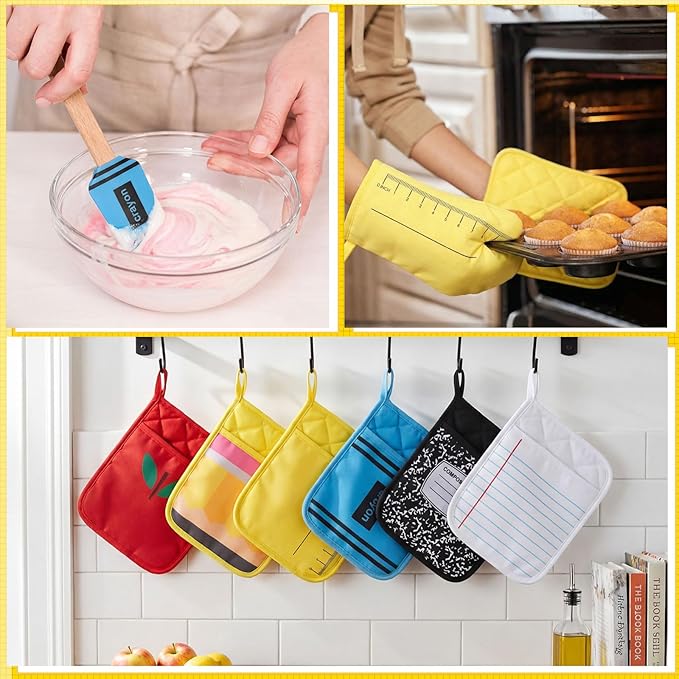 Yaomiao 24 Pcs End of Year Teacher Gifts Appreciation Pot Holders with Silicone Spatula Gifts Set Wooden Handles Pot Holders Thank You Teacher Kitchen Utensils Baking School Party Favor