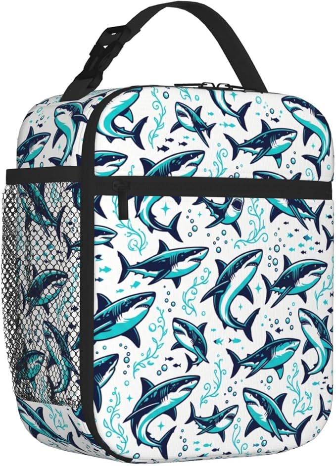 shark lunch box Reusable Insulated Lunch bag with Side Pocket, Leakproof Portable Thermal Meal Organizer for Adults, Men Women for Office, Camping & Outdoor