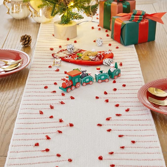 Wracra Christmas Table Runner, Natural Cotton Woven Macrame Table Runners 72 Inches Long for Christmas Decorations,Modern Farmhouse Woven Home Decor, 14x72 Inch, Red