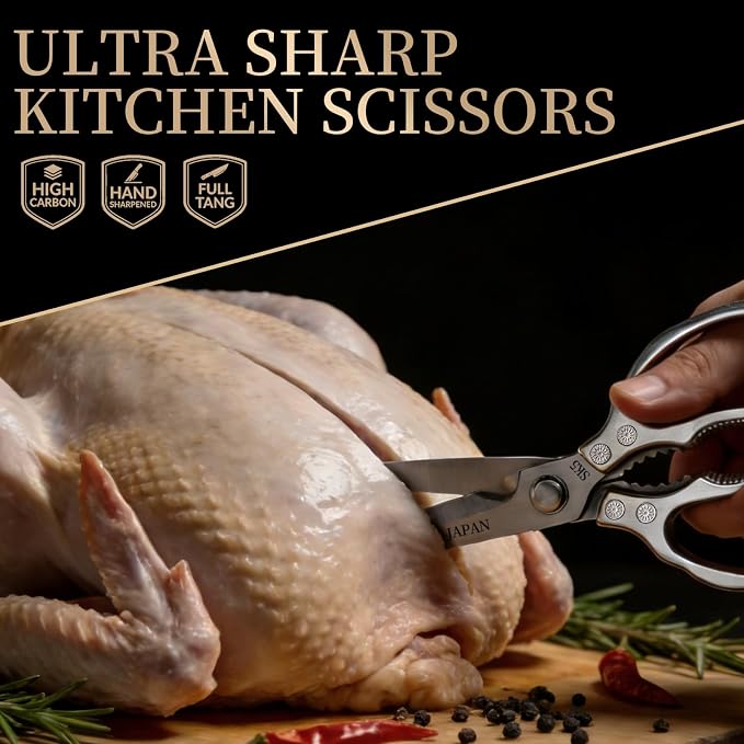 Kitchen Scissors Set, All Purpose Kitchen Shears for Food, Japanese Heavy Duty Poultry Shear Dishwasher Safe Food Scissor, Meat Cutting Scissors Chicken Shears, Gifts for Men Women