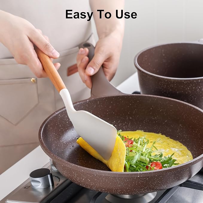 SENSARTE Kitchen Utensils 2-Piece, Silicone Cooking Utensils, Silicone Spatula and Ladle with Wooden Handle, White