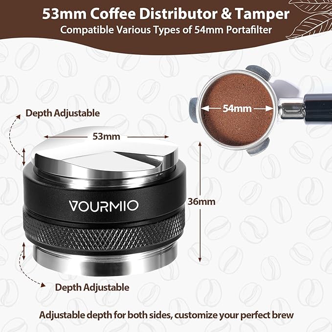 53mm Coffee Distributor and Tamper - Dual Head Coffee Leveler Compatible with Breville 54mm Portafilter, Depth Adjustable Espresso Hand Tampers, Barista Accessories