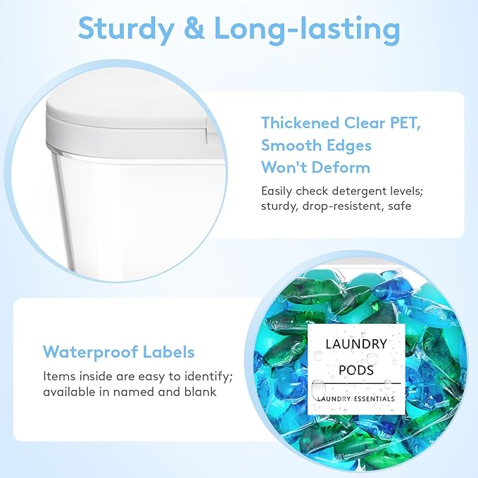 Lifewit Laundry Pods Container with Pop-up Lid, Laundry Room Organization, Dryer Sheet Holder for Washing Powder Scent Booster Beads, 2700 ml/0.72gal,2 Pcs