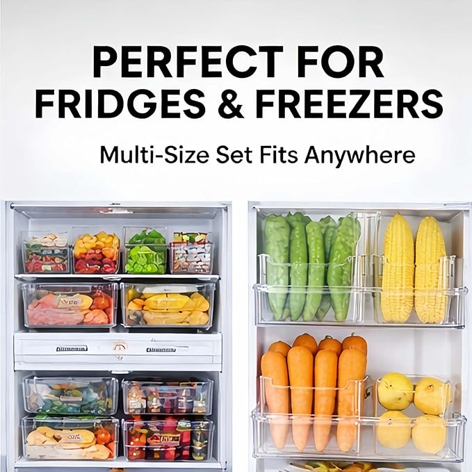 Crystal Clear Freezer Storage Bins, 4 Pack Deep Clear Plastic Organizer Bins For Refrigerator And Pantry, Kitchen Storage Accessories With Handles, For Pantries, Bathrooms (Transparent Version A)
