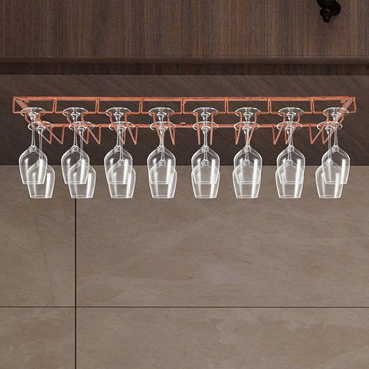 16 Wine Glasses Rack Holder Hanging Metal Storage Shelf Wall-Mounted Cup Holder Upside Down Hanging Under Cabinet Wine Glass Iron Holder Rack For Bar Kitchen (Bronze)