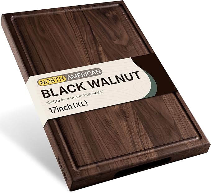 Luxury American Black Walnut Wood Cutting Boards for Kitchen, 17 Inch Reversible Wooden Cutting Board, Handcraft Solid Hardwood End Grain Charcuterie Board Butcher Block Made in USA Kitchen Gift