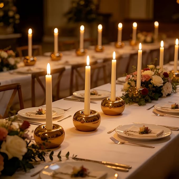 Modern Gold Ceramic Candlestick Holder - Single Taper Candle Holder for Table Centerpiece & Fireplace Decor - Minimalist Candle Stick Holder for Living Room, Bedroom & Gold Home Decor