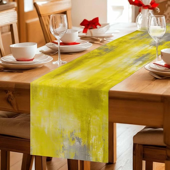 Vintage Yellow Short Table Runners 48 Inches, Cotton Linen Fabric Table Runner Dresser Scarf, Abstract Minimalist Painting Art Watercolor Tablerunner for Party/Kitchen/Dinner/Wedding Decor 13"x48"