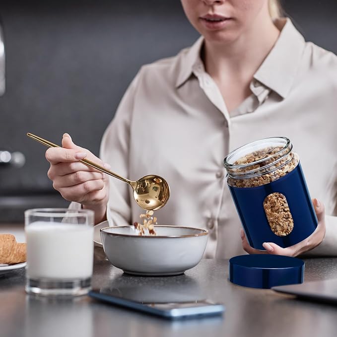 Mimorou 6 Pack Kitchen Canisters Set Airtight Coffee Sugar Tea Storage Jars with Window Glass Stainless Steel Containers with Lids for Flour Cookies Spices Grains Kitchen Decorations(Navy Blue,20 oz)