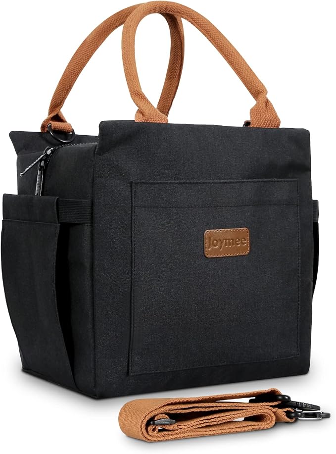 Joymee Insulated Lunch Box With Adjustable Strap Large - Black | Large Capacity, Bottle Holder & Side Pockets, Leakproof Insulated Design, for Work, Travel, Picnic & Daily Use, for Adult