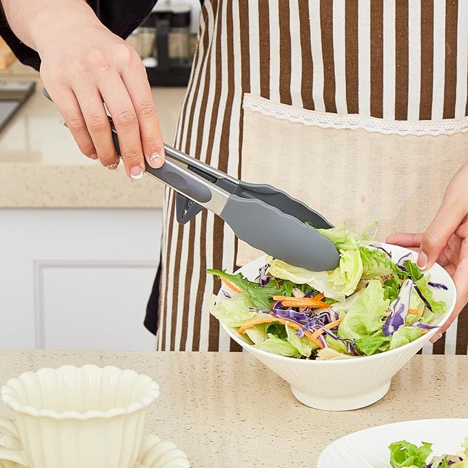 9" Kitchen Tongs, 3Pcs Tongs for Cooking with Silicone Tips, Food Grade Small Silicone Tong, Mini Serving Tong for BBQ Salad(Black,Grey, White)