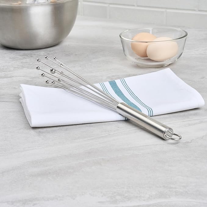 Restaurantware 12.5 in Stainless Steel Ball Whisk - 6 Pack - German Standard Egg Beater with Ergonomic Handle, Dishwasher Safe - Manual Mixer Cooking Whisk for Baking, Stirring, Sauces, Beating