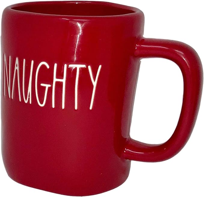 RAE DUNN RED NAUGHTY OR NICE MUG SET - Artisan Collection BY MAGENTA – 2 Pack – 1 Red Naughty Mug and 1 Red Nice Mug – Which one are you?