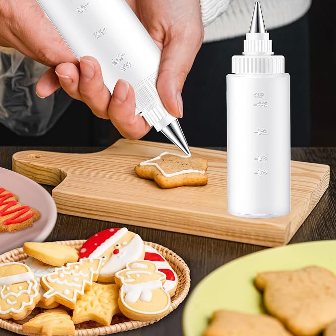 4 Pcs Plastic Squeeze Bottles for Cookie Icing Bottle Decorating Supplies Squeezing Applicator Writer for Food Coloring Frosting Pancake Arts(4 oz)