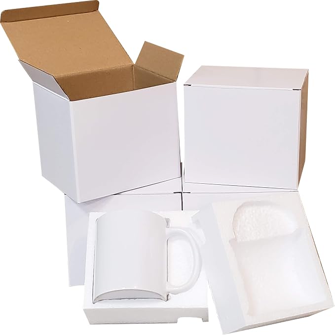 owndis Mug Set of 4 Pieces Sublimation Printable 11 oz. Ceramic Coffee/Tea Mugs, All Blank White and Black inside with Black Handle-4-Set-White