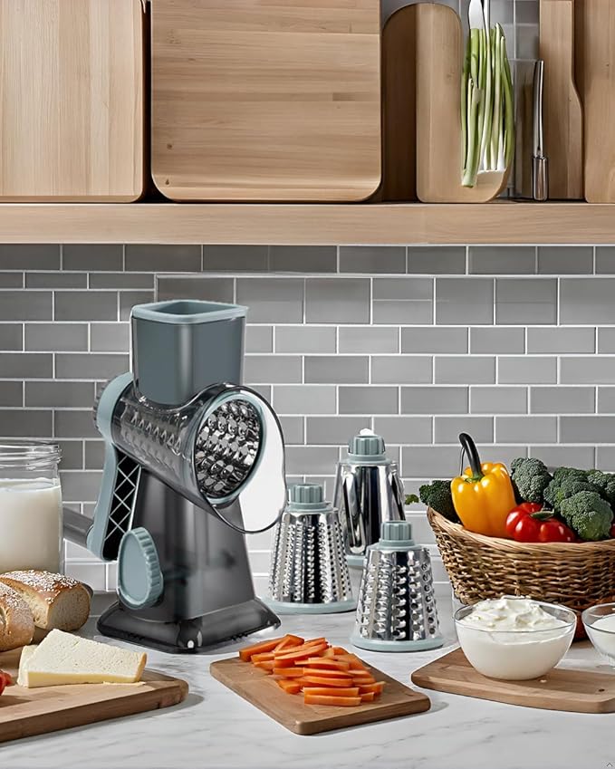 GYH&GXR Rotary Cheese Grater with Handle Vegetable Cheese Shredder Slicer for Kitchen 3 Changeable Blades for Cheese Potato Zucchini Nuts Chocolate
