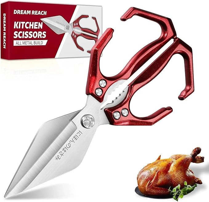 Dream Reach Poultry Shears - Heavy Duty Kitchen Scissors for Food with Ergonomic Handle, Japanese High-Carbon Steel Culinary Shears for Chicken, Meat, Seafood, Bone Cutting, Gifts (Red)