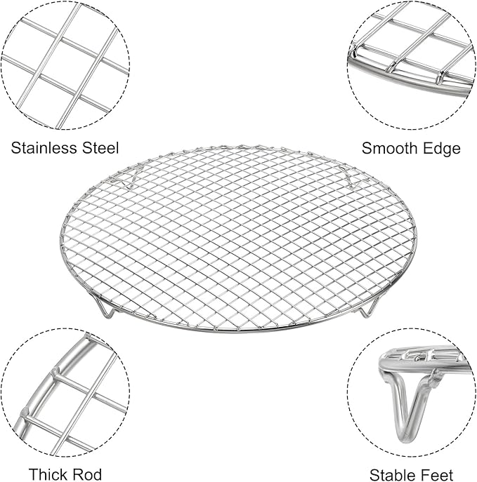 uxcell Round Cooking Rack 13.8 Inch Dia Stainless Steel Wire Cooling Steamer Rack for Baking Canning Cooking Roasting Cooling Grilling Drying, Silver