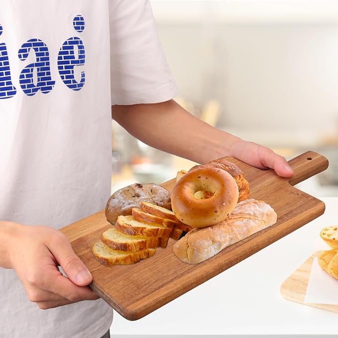 3 Pack Wood Cutting Board with Handle - 11.5 Inch Wood Cutting Board, Acacia Wooden Charcuterie Boards for Kitchen - Meat, Bread, Cheese Chopping Board (11.5 x 7 x 0.6 inch)