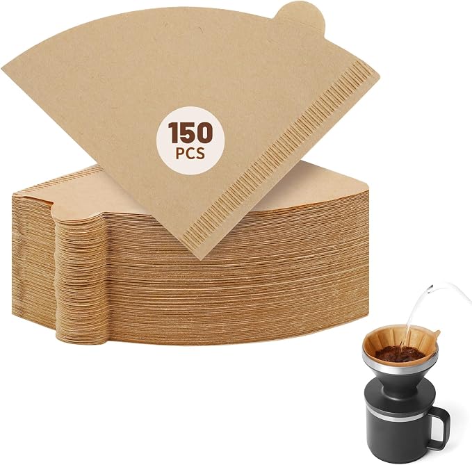 150 Count Disposable Coffee Filters Compatible with YETI Pour Over Coffee Maker Accessory Ramblers, Unbleached Natural Paper，Designed for Perfect Coffee Extraction Anywhere