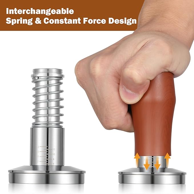 Aoresac 51mm Coffee Tamper, Spring-Loaded Tamper Tool with 15/25/30lb Springs, Stainless Steel Threaded Base Tamper Barista Tools with Scale Mark, Fit for DeLonghi 51mm
