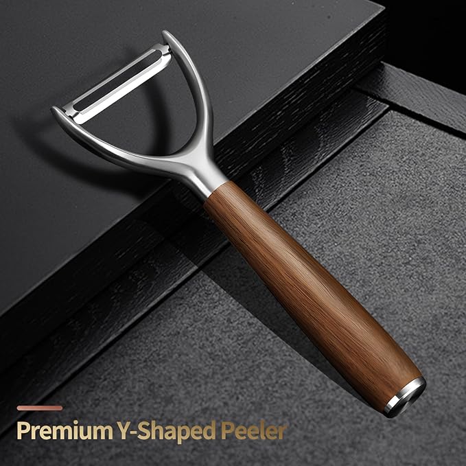 Premium 304 Stainless Steel Y-Shaped Potato Peelers with Ultra Sharp Blades, Heavy-Duty Fruit Peeler with Comfort Real Wood Handle, 10X Durable Vegetable Peeler, No Rust