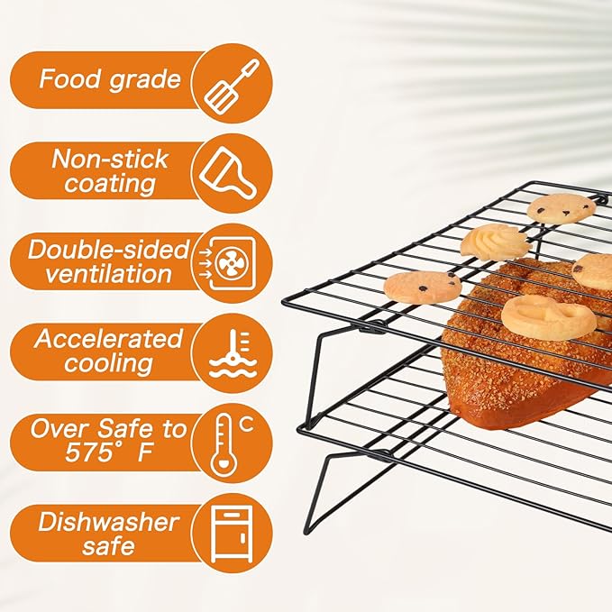 4 Pcs Stackable Cooling Racks, Heavy Duty Iron Wire Baking Rack Set, 15.7 x 9.8 Inch for Cooking, Roasting, Grilling, Oven and Dishwasher Safe, Black