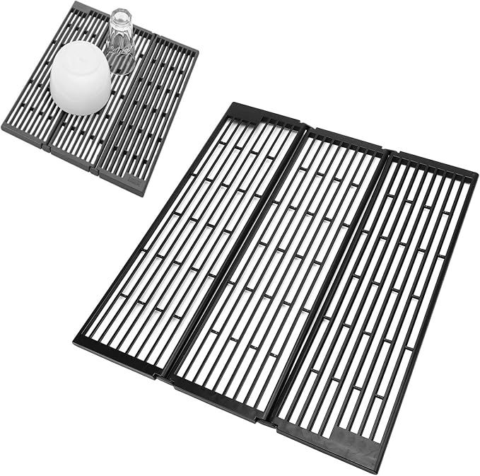 MAVIS LAVEN Foldable Over Sink Dish Drying Rack – Adjustable Non-Slip Dish Rack for Cups, Bowls, Fruits & Vegetables, Silicone-Edged Kitchen Drying Rack