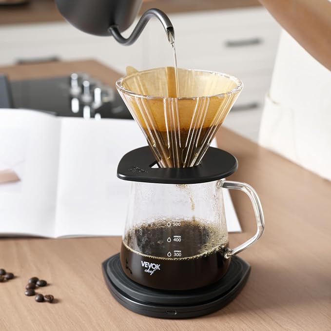 VEVOK CHEF Pour Over Coffee Maker Set, 20 Oz Borosilicate Glass Server Carafe and Glass Coffee Dripper with 100pcs Cone Paper Filter, Hand Coffee Brewer for Home, Camping, Outdoor