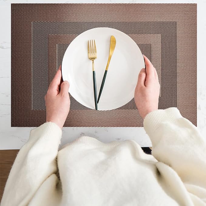 PIGCHCY Placemats Set of 6,Washable Woven Vinyl Kitchen Table Mats Non Slip Durable Placemats Heat Resistant Placemats for Dining Table(Coffee Brown)