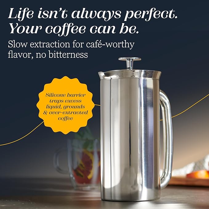 ESPRO Pro P7 French Press Stainless Steel 304 – Patented Double Micro-Filter for Grit-Free Coffee, Double Wall Insulated Coffee Maker, Plastic-Free & Heat Resistant - 18oz