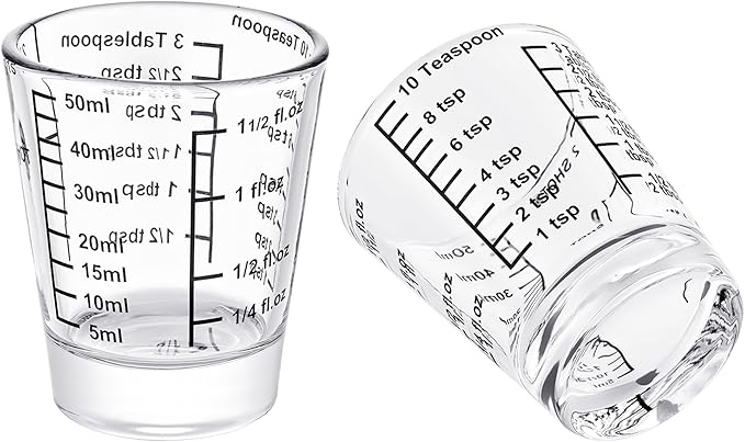 Ackers Mini Measure Heavy Glass, 32-Incremental Measurements Multi-Purpose Liquid and Dry Measuring Shot Glass, Black Single