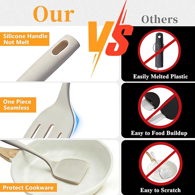 Silicone Spatula Turner Set, 600°F High Heat Resistant Spatulas for Cooking, BPA Free, Large Flexible Kitchen Utensils Flipping Eggs, Pancakes, Fish, Burgers, Dishwasher Safe (4 Pack, Khaki)