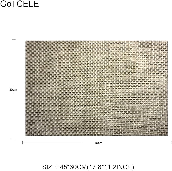 Dinner Mats Easy to Clean for Dining Table Woven Vinyl Placemats Heat Resistant 12x18 inche Table Mats Set of 6（Khaki）