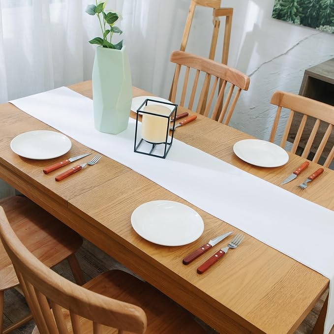 Dinning Table Runner Cloth 12 x 120 Inches Farmhouse Kitchen Coffee Burlap Table Runner Cloth for Holiday Party, Pure White