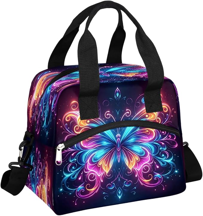 Pardick Galaxy Butterfly Insulated Lunch Bag for Women Girl Reusable Lunch Tote Box With Shoulder Strap Lightweight Thermal Cooler Meal Prep Bag for Work School Office Picnic