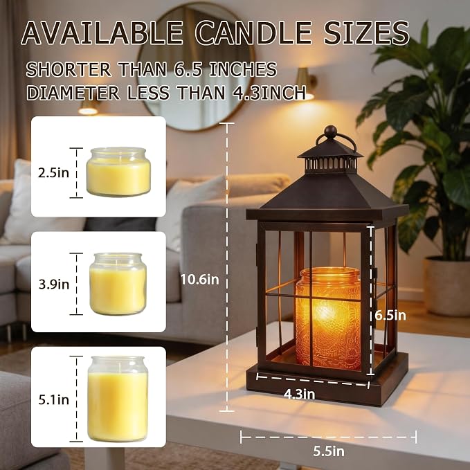 Candle Warmer Lamp with Timer,Compatible with 3 Wick Candles Jars,Vintage Candle Warmer Lantern Lamp,Dimmable Farmhouse Candle Lamp Warmer,Fully Enclosed and Hanging Up Designed-Coffee