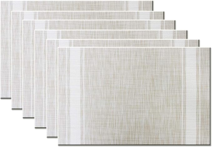 Placemats for Dining Outdoor Table Mats Washable Easy to Clean PVC Placemat (placemats Set of 6, White)