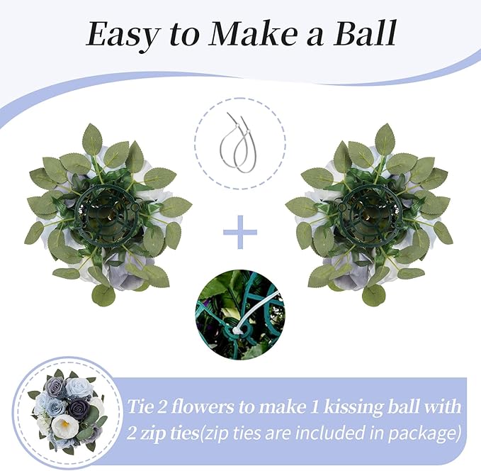 BLOSMON Artificial Flowers Ball Wedding Centerpieces 6 Pcs Dusty Blue Rose Artificial Flower Center Pieces Decoration for Table Silk Kissing Ball Floral Bouquet Arrangements Home Party DIY Decor