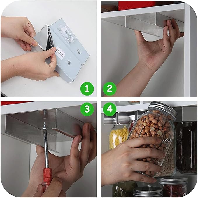 CDQL 2 Pcs Aluminum Alloy Mason Jar Organizer,Mason Jar Holders for Hanging,Space Saving Mason Jars Rack,Mason Spice Jars Hanger Brackets,Kitchen Under Cabinet Storage Rack for