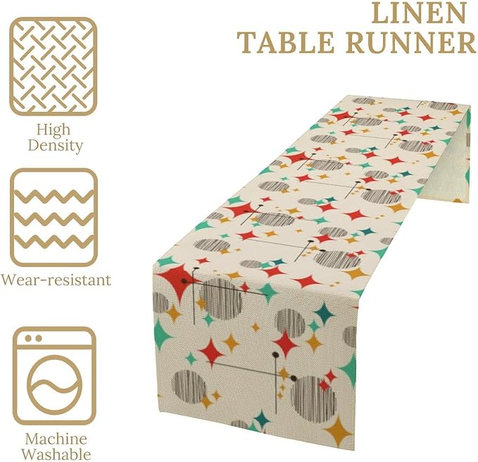 Mid Century Modern Table Runner, 1970s Geometric Pattern Contemporary Style Table Runner Country Farmhouse Cottage Linen Table Decoration for Home Kitchen Dining,13x60 Inch