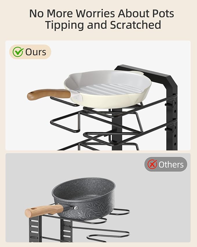 Pots and Pans Organizer under Cabinet, 5 Adjustable Tiers Heavy-Duty Pan Pot Organizer with 16.5" Height, Holds 55 LB - Cast Iron Skillets, Griddles, Shallow Cookware