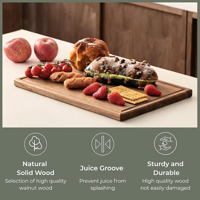 muso wood Walnut Wood Cutting Board Wooden Kitchen Chopping Board with U-Shaped Juice Groove & Handle, Heavy Duty Cutting Board for Vegetables, Meat, Fruits (13 x 9 inch)