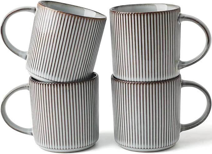famiware Coffee Mug Set for 4, Star 12 oz Catering Mugs Cup Set with Handle for Coffee, Tea, Cocoa, Milk - Ceramic Stoneware Drinkware Set, Smoky Blue