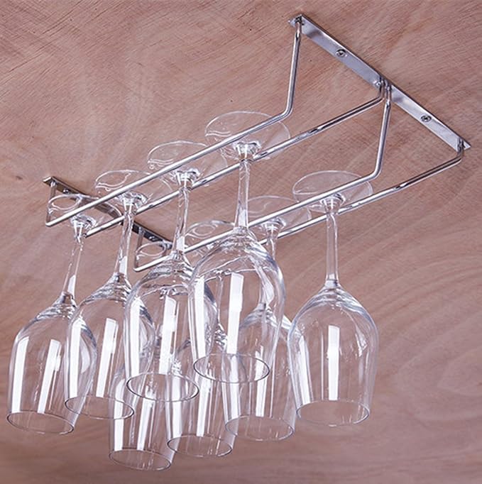 27 cm stainless steel wine glass holder rack, chrome wine glass holders under cabinet, 1 piece (2 rows)