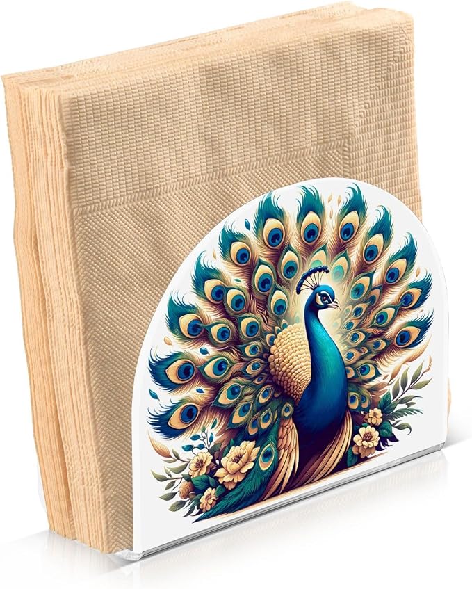A Beautiful Peacock Napkin Holder for Tables Paper Cocktail Napkin Holders for Kitchen and Dinning, Acrylic Dinner Napkin Dispenser for Restaurant Home Decor Bar Accessories 2 Pack