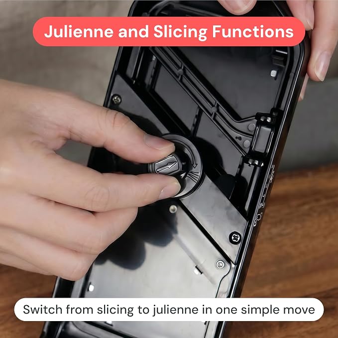 Fullstar 2-in-1 Handheld Mandoline Slicer for Kitchen - 4 Thickness Settings Vegetable Food Onion Slicer, Sharp Julienne Blade, Stainless Steel Guard, Easy to Use, Veggie Slicer & Fruit Cutter (Black)